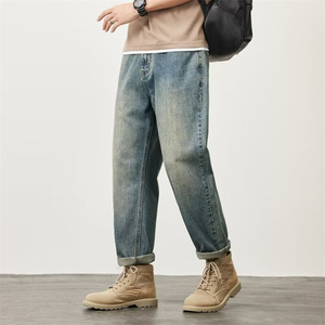 Pantalones Vaqueros de Mezclilla para Hombre, Corte Recto, Cintura Alta, Ajuste Holgado, Estilo Casual, Algodón, Lavado a la Piedra, Estilo Otoñal - Product Image 2
