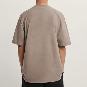 T-shirt ample personnalisé pour homme en coton 100% tricoté, manches courtes, couleur unie, style décontracté, beige – Vente en gros - Product Image 3
