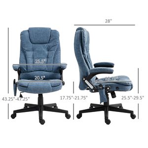 Poltrona Direzionale Reclinabile Riscaldata con 6 Punti di Vibrazione, Braccioli e Telecomando, Blu, Realizzata in Legno - Product Image 3