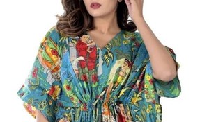 Túnica Kaftan de Algodón Kahlo Hecha a Mano, Vestido Ligero Tipo Kimono - Product Image 2