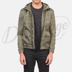 Veste à capuche légère pour homme, couleur olive, coupe slim, coupe-vent, zippée, pour le printemps - Product Image 1