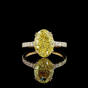 Wholesale IGI Certified 4 Carat Oval Cut Yellow Diamond Engagement Ring 14K Yellow Gold Pave Band Lab Grown Diamond Ring - Product Image 1