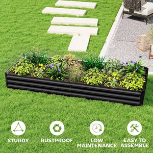 Fioriera rialzata zincata 241x91x30 cm, facile da montare e pulire, per coltivare fiori, erbe e piante grasse, colore nero - Product Image 6