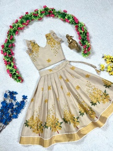 Elegant Look <b>Tissue</b> Silk with Printed Flower & Broad Golden Zari Border Pattu Pavadai Manufacturer from India At Wholesale Rate - Product Image 2