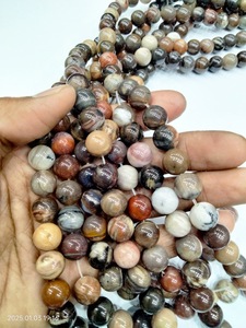 Perles rondes en bois pétrifié naturel |   Cristal de bois véritable |   Perles lâches polies pour bracelet et collier - Product Image 3