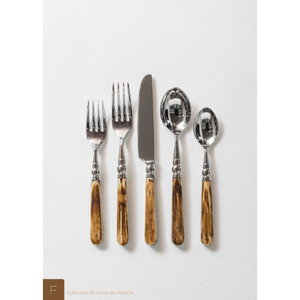 Ensemble de couverts minimalistes en métal avec manches en bois, finition miroir haute brillance, couverts durables pour la restauration et l'usage domestique - Product Image 6