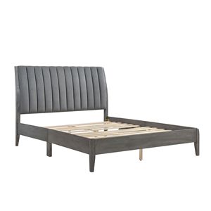 Letto matrimoniale moderno con piattaforma, testiera imbottita in velluto, finitura grigia, gambe in legno massello e contenitore, mobili per camera da letto - Product Image 6