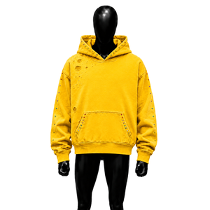 YELLOW DISTRESSED OVERSIZED HOODIE SOFT FLEECE PREMIUM STREET FASHION HOODIE URBAN YELLOW HOODIE CASUAL DAILY WEAR OVERSIZED LIF - Product Image 1