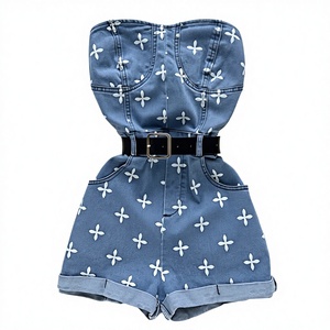 Combinaison en jean longue taille haute sans bretelles, coupe ajustée, respirante, style vintage décontracté pour femme – Idéale pour l'été et les soirées - Product Image 1