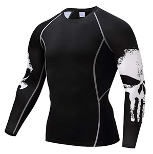 Custom Logo Men's Blue Rash Guard Long Sleeve <b>Compression</b> <b>Shirt</b> with Contrast Red Stitching for Mma <b>Gym</b> Training - Product Image 5
