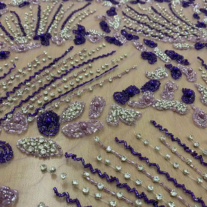 ผ้าลูกไม้หรูหราประดับด้วยลูกปัดทำมือ 100% โพลีเอสเตอร์ สำหรับชุดราตรี ความกว้างตามสั่ง Fabriva Exports ผู้ผลิตขายส่งโดยตรง - Product Image 1