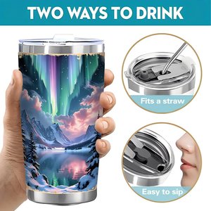 Gobelet isotherme en acier inoxydable à double paroi de 20 oz, design Aurora personnalisé, vaisselle personnalisée - Product Image 5