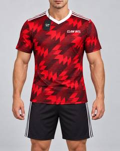 ชุดเสื้อฟุตบอลชาย CLAW INTL สีแดงดำ คอวี แขนยาว พิมพ์ลายแบบ Sublimation ผ้าโพลีเอสเตอร์ ระบายอากาศได้ดี แห้งเร็ว เป็นมิตรกับสิ่งแวดล้อม - Product Image 1