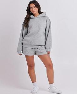 OEM Design Custom Printed Logo Solid Casual Women Hoodie and Shorts <b>Set</b> Knitting Fabric Pakistan Manufacturer Women's <b>Sets</b> - Product Image 2