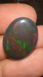 Opale d'Éthiopie noire naturelle de 12,00 carats, cabochon, multicolore, pierre précieuse lisse, pierre de naissance d'octobre - Product Image 5
