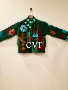 Manteau en velours brodé à la main pour femme, style bohème, grande taille, col mandarin, manches longues, motif floral, collection automne - Product Image 2