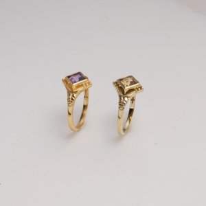 Bague pour femme en laiton et citrine ovale, taille fixe, faite à la main, style glamour, Moku Jewellery, pierre de naissance de février - Product Image 3