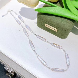 Collar de Barra Larga de Plata de Ley S925 con Diseño Geométrico Barroco de Agua Dulce, Joyería de Barra Larga Heterosexual, Perla Elegante Rota - Product Image 2