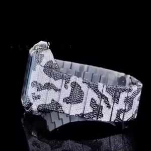 premium silver tone <b>mens</b> moissanite <b>watch</b> analog display quartz movement 10 bar water resistant folding clasp luxury wristwatch - Product Image 2