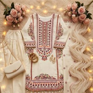 Elegante Conjunto de Traje Palazzo Mal Chanderi con Trabajo de Espejos y Dupatta Bordada – Perfecto para Celebraciones Festivas - Product Image 2