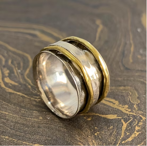Truly Trendy Two-Tone <b>Spinner</b> <b>Ring</b> 5.8 Grams Wide Rotating Band 925 Silver Perfect Gift For Occasion - Product Image 3