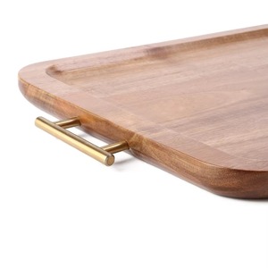 Plateau décoratif rectangulaire en bois, design minimaliste, emballage individuel, avec poignées en laiton - Product Image 2