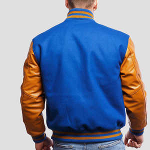 Custom Logo Men's Casual Winter Varsity Jacket <b>Wool</b> Blend Letterman Coat with Leather Sleeves - Product Image 4