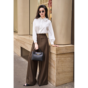 Pantalon de bureau décontracté élégant pour femme, taille haute, coupe droite, avec poches à rabat, en polyester et élasthanne OWEN - Product Image 4