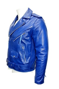 Men's Brando Polyester/Cotton Casual Stylish Royal Blue <b>Biker</b> <b>Jacket</b> Winter Stand Collar Zipper Front Solid Color OEM Service - Product Image 5