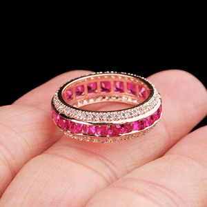 925 Solid Sterling Silver Rose Gold Plated Channel Setting Cubic Zircon Gemstone Stackable Wedding Eternity Band Children's <b>Ring</b> - Product Image 5