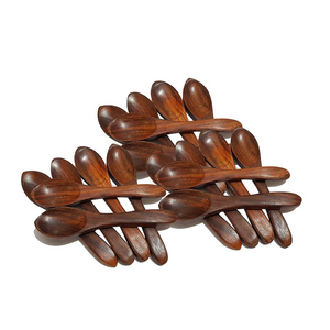 <b>Wooden</b> Spoons Set Of 6 Natural Finish Long Handle Durable Minimalist Design For <b>Dining</b> Serving And Tea Use - Product Image 6