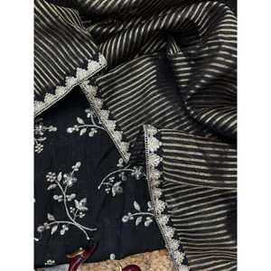 ชุดส่าหรีสีดำสำหรับผู้หญิงเสื้อโค้ทปักลายแนว Dori - Product Image 4