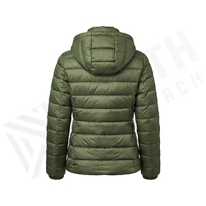 Hooded Quilted Jacket Women Winter Windproof Full Sleeve Olive Green Polyester Filling Zipper Closure - Product Image 2