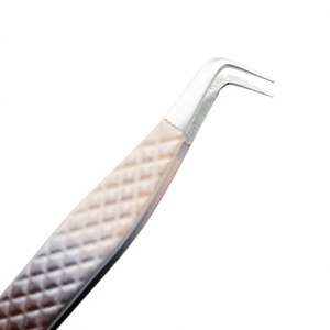 Pince à épiler pour extensions de cils, couleur nude et marron, revêtement poudré, 3 pointes différentes, pointe argentée / emballage en boîte blanche - Product Image 4