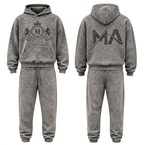 Conjunto Deportivo Unisex Gris de Algodón con Capucha, Pantalones Largos con Cordón, Ropa Casual con Logotipo de Diamantes de Imitación - Product Image 1