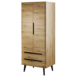 Armoire Nordi en bois moderne Newry avec 2 tiroirs, 2 portes battantes, autoportante en chêne artisanal, 4 portes en chêne artisanal - Product Image 1