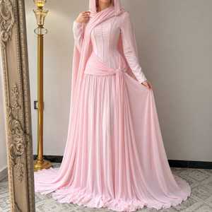 Vestido Abaya Islámico Modesto con Capucha en Color Rosa Pálido, Elegante Vestido de Oración Musulmán Estilo Dubái, Kaftán Largo de Poliéster para Eid - Product Image 2