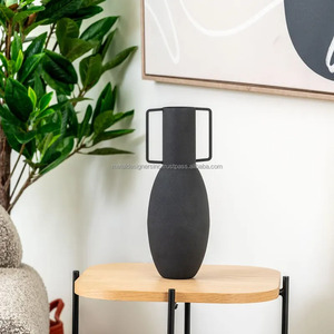 Vase à fleurs Art Déco en fer noir à double poignée pour la décoration de la maison et du jardin, du salon, du mariage et des fêtes. - Product Image 1