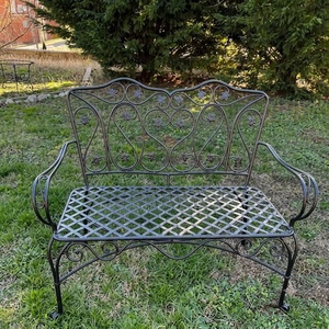 Weatherproof Powder Coated Wrought Iron Park <b>Bench</b> Custom Hand Forged <b>Metal</b> <b>Garden</b> Long Chair 2-Seater European Design KHP Brand - Product Image 2
