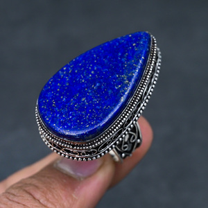 Gorgeous Hot Selling Faceted <b>Lapis</b> <b>Lazuli</b> <b>Ring</b> Handmade 925 Sterling Silver Plated Pear Luxury Premium Grade Vintage Jewelry - Product Image 2