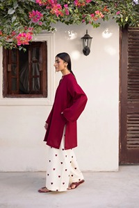 Maroon Silk Kurta Kurti Women Loose Fit <b>Floor</b> Length Ethnic Wear India Pakistan Style All Seasons Casual Party Wear Wedding - Product Image 4