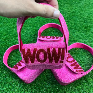 กระเป๋าถือทำมือจากอินเดีย รับรองโดย MS Handicraft ประดับด้วยลูกปัดแก้วหลากสี ดีไซน์ทรงบาแกตต์ รูปทรงตามสั่ง - Product Image 1