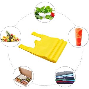 Sacchetti di Plastica con Manici per T-Shirt Design, per la Vendita all'Ingrosso di Alimenti e Articoli al Dettaglio, 12x20 Pollici, Giallo - Sacchetti di Plastica Gialli - Product Image 4