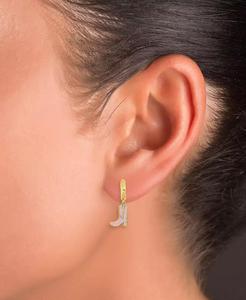 Stivali da Cowboy in smalto rosa orecchini pendenti a cerchio in argento Sterling placcato oro 14k | Macacy's - Product Image 2