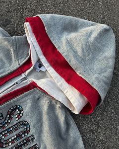 Sudadera personalizada de streetwear para hombre con triple cremallera, lavado ácido, estilo vintage, corte holgado y cuadrado, con pedrería y cremallera, talla grande. - Product Image 6