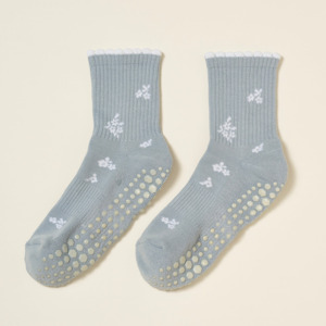 <b>Custom</b> Logo Non Slip Pilates <b>Socks</b> Breathable Cotton Blend <b>Grip</b> Yoga Crew <b>Socks</b> for Indoor Workouts - Product Image 1