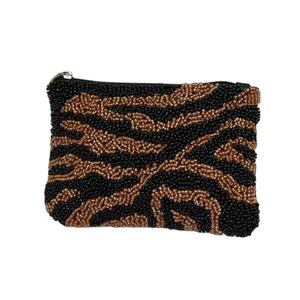 Mini sac à fermeture éclair élégant marron et noir artisanal avec boucle en strass avec broderie élégante Look perlé de luxe de l'Inde - Product Image 1