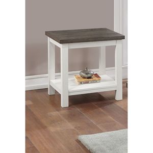 Farmhouse Style 1pc Brown Wooden <b>End</b> <b>Table</b> with <b>White</b> Base Rectangular <b>Table</b> Top for Living Room Furniture - Product Image 2