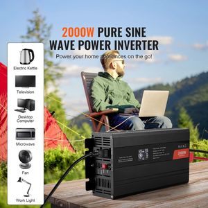 Inverter a Onda Sinusoidale Pura da 2000 Watt con Display LCD, da DC 12V a AC 110V, 2 Prese AC, 2 Porte USB, 1 Porta Type-C, 240V 120V - Product Image 6