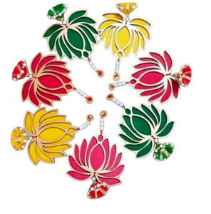Décoration murale traditionnelle en papier en forme de lotus avec pompons et perles pour la décoration intérieure de Diwali - Product Image 6